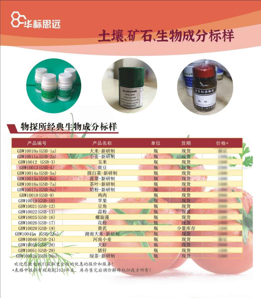 生物成分標樣在售表格-河南小麥玉米等標樣